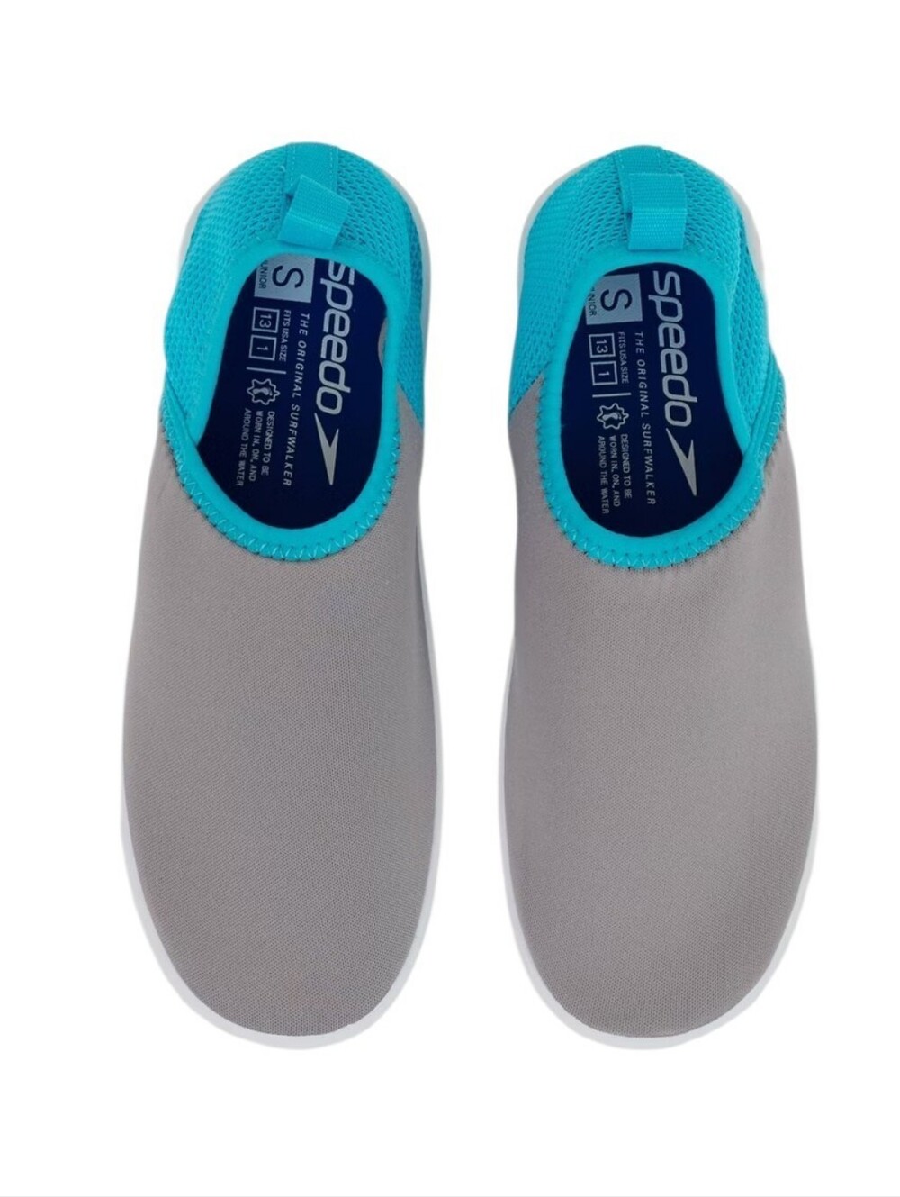 NWT Speedo Kids' Gray and Blue Beach Bootie Junior Water Shoes